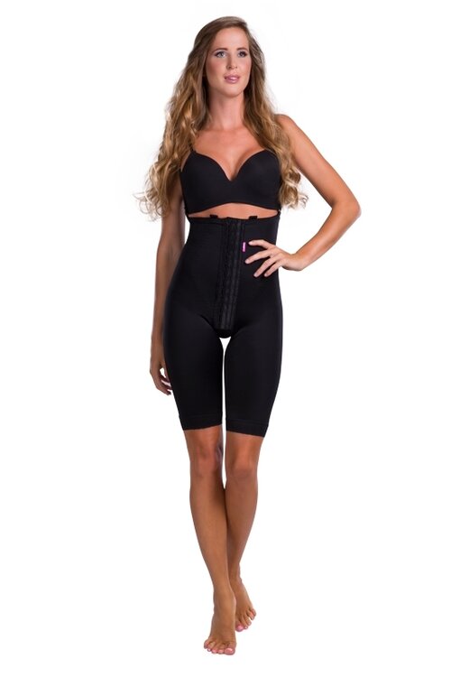 LIPOELASTIC VF Variant Lipopanty tot boven de knie met haaksluiting  - zwart - voorkant