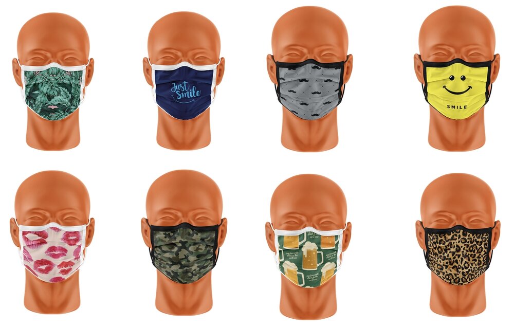 Herbruikbaar mondmasker, 2-laags viscose filterende stof met comfortabele striktouwtjes, motief Camouflage