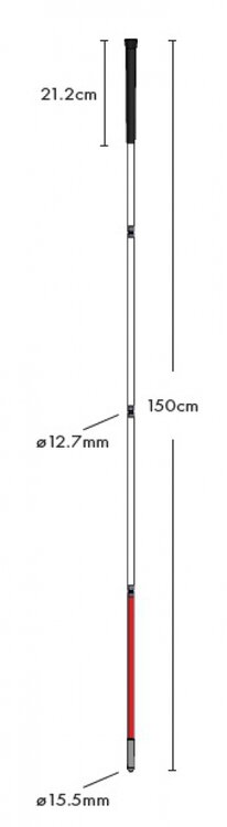 Opvouwbare blindegeleidestok met afmetingen erop