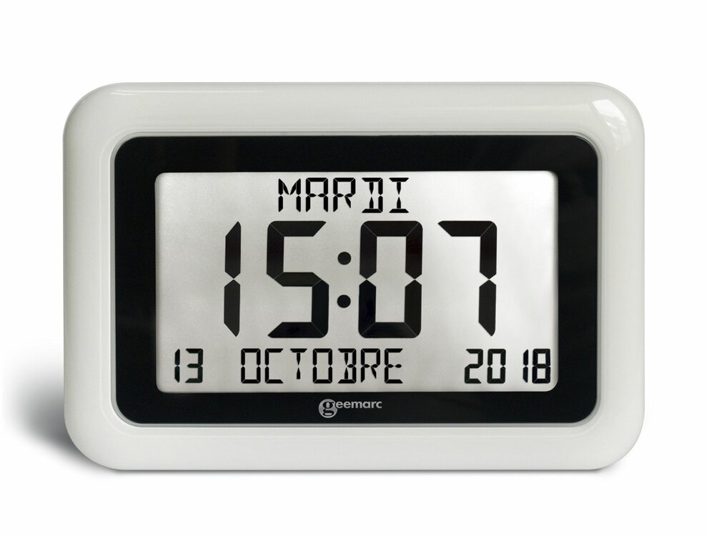 GEEMARC - VISO10 - Digitale kalender klok met dag / datum / tijdweergave - wit - voorbeeld andere taal