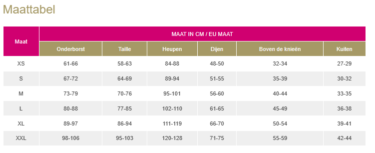 LIPOELASTIC VB Variant Lipopanty lang met haaksluiting - maattabel