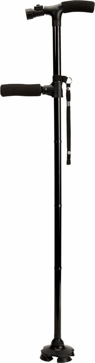 Clever Cane - staat zelfstandig - plooibaar - met extra horizontaal handvat - in hoogte verstelbaar van 86 tot 96 cm - zwart