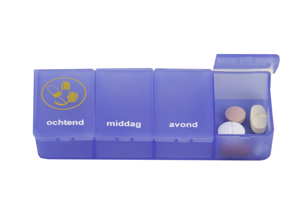 Able2 - Pillendoosje voor 1 dag - 4 vakjes - transparant blauw - NL