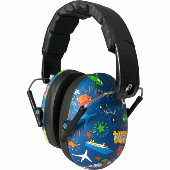 Kids Banz - gehoorbescherming voor kinderen  van 3 tot 10 jaar - design Transport - zijkant
