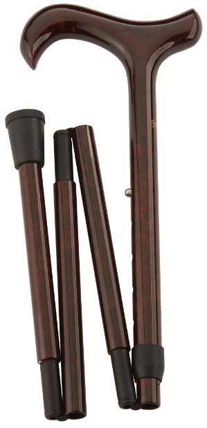 Gastrock - Carbon 4-delige opvouwbare wandelstok - burgund - met bruin carbon derby handvat
