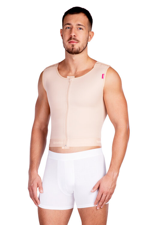 LipoElastic - MTm Comfort - drukvest voor mannen - voor gebruik na gynaecomastie - huidskleur - op model