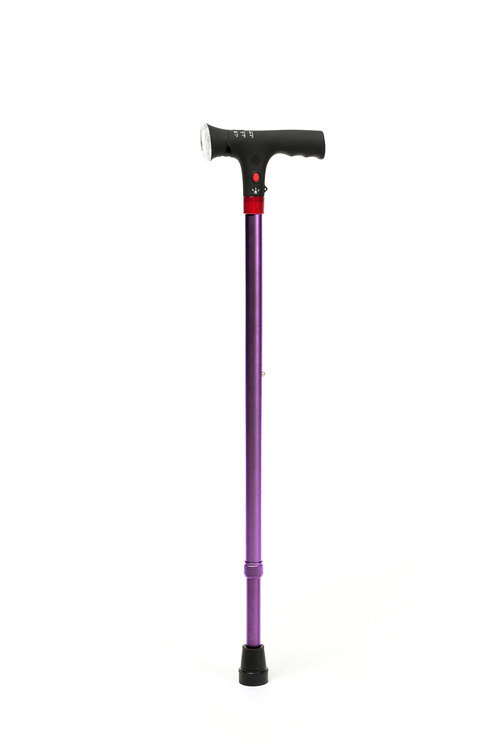 Electra - Wandelstok met verlichting en alarmsysteem - paars - in hoogte verstelbaar van 77,5 tot 100 cm
