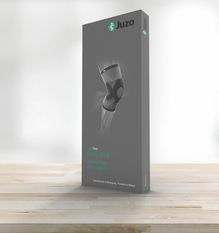 JuzoFlex Genu Xtra Kniebrace -  antraciet grijs - zonder siliconenboord - in doos