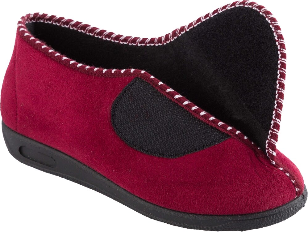 MSF pantoffel - rood - hoog damesmodel - wasmachinewasbaar - detail sluiting met velcro