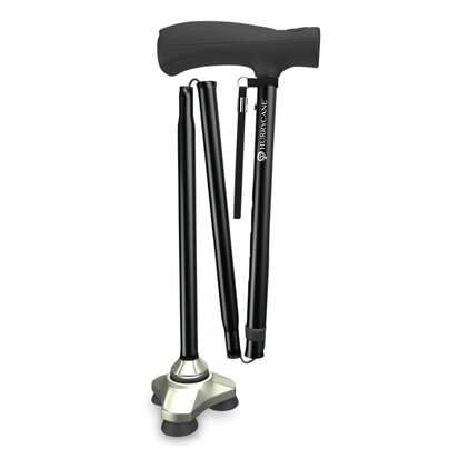 HurryCane Freedom - Zelfstaande opvouwbare wandelstok - met zwart polsbandje - zwart - in hoogte verstelbaar van 77,5 - 95 cm -