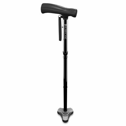 HurryCane Freedom - Zelfstaande opvouwbare wandelstok - met zwart polsbandje - zwart - in hoogte verstelbaar van 77,5 - 95 cm -