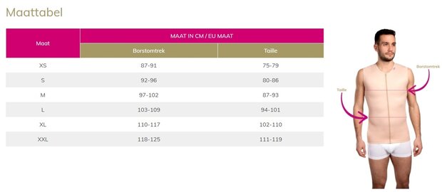 LipoElastic - MTmS Comfort - drukvest gynaecomastie heren - zwart - maattabel