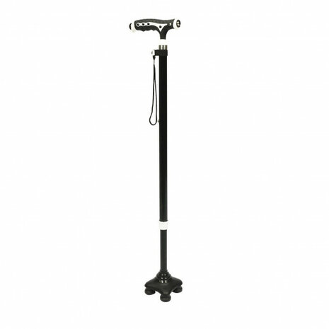 Herdegen -  Twist and light Zen wandelstok met 4 pootjes - in hoogte verstelbaar - zwart - voorzien van led-verlichting