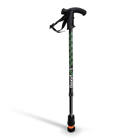 Flexyfoot - Wandelstok met Derby handvat - zwart - in hoogte verstelbaar 70 - 96 cm - VOORAANZICHT