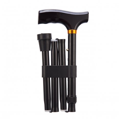 Able2 - Opvouwbare wandelstok - zwart - in hoogte verstelbaar van 74 tot 84 cm - vooraanzicht opgevouwen