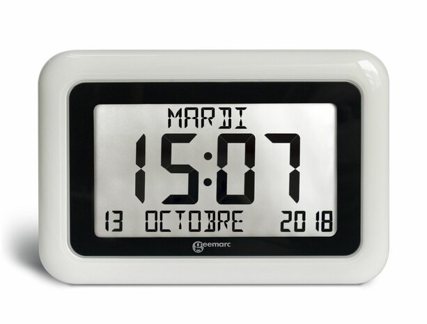 GEEMARC - VISO10 - Digitale kalender klok met dag / datum / tijdweergave - wit - voorbeeld andere taal