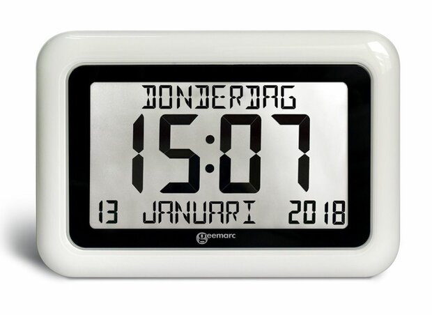 GEEMARC - VISO10 - Digitale kalender klok met dag / datum / tijdweergave - wit - voorkant