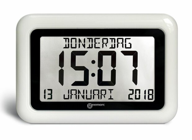 GEEMARC - VISO10 - Digitale kalender klok met dag / datum / tijdweergave - wit - voorkant