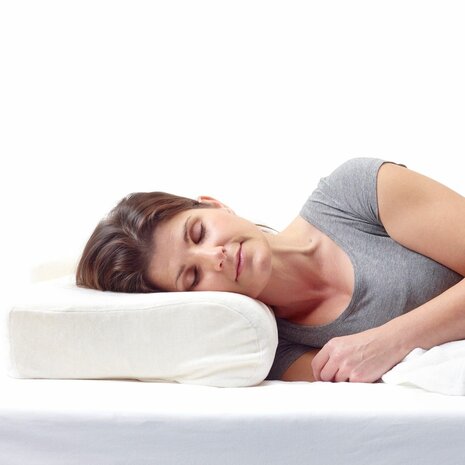 Katoenen sloop 1-delig - wit - voor The Pillow Normal - Extra - Comfort  - voorbeeld hoe kussen wordt gebruikt op zijlig