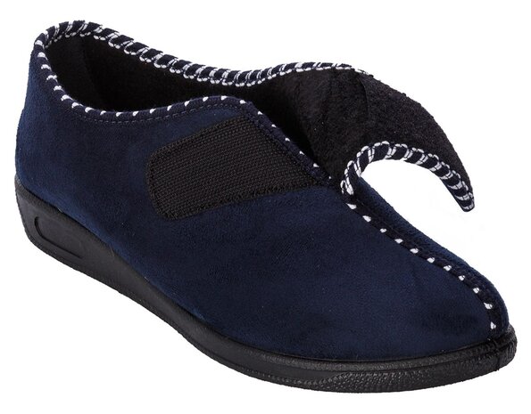 MSF pantoffel - blauw - laag damesmodel - detail sluiting met velcro