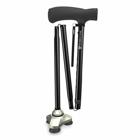 HurryCane Freedom - Zelfstaande opvouwbare wandelstok - met zwart polsbandje - zwart - in hoogte verstelbaar van 77,5 - 95 cm -