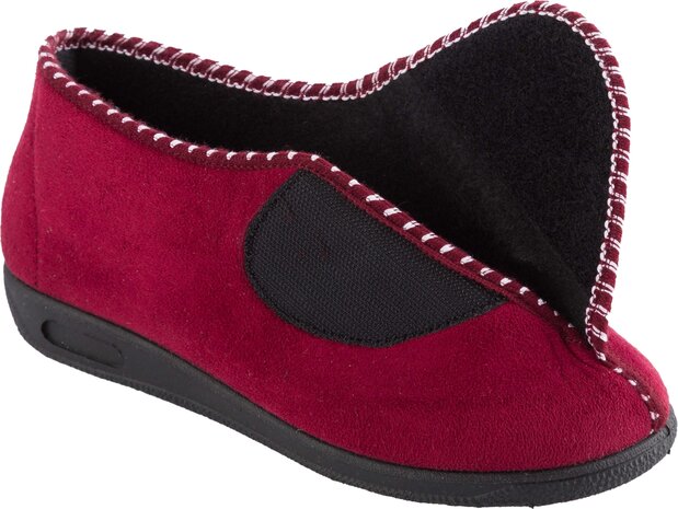 MSF pantoffel - rood - hoog damesmodel - wasmachinewasbaar - detail sluiting met velcro