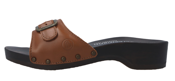 Berkemann - Hamburg - houten sandalen met lederen riempje - dames - zijaanzicht